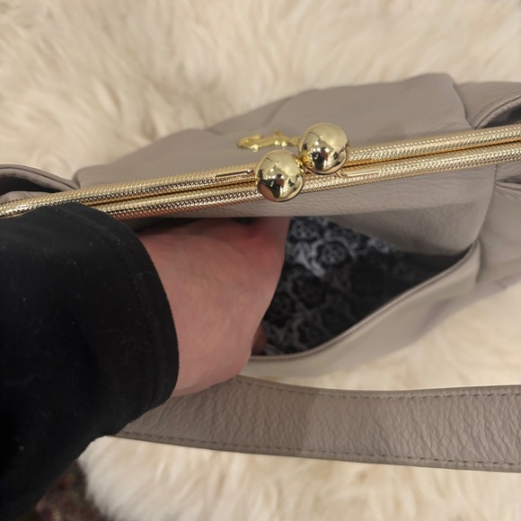 Emma Fox Taupe Leather Shoulder Bag with Gold Accents - Picture 6 of 11
